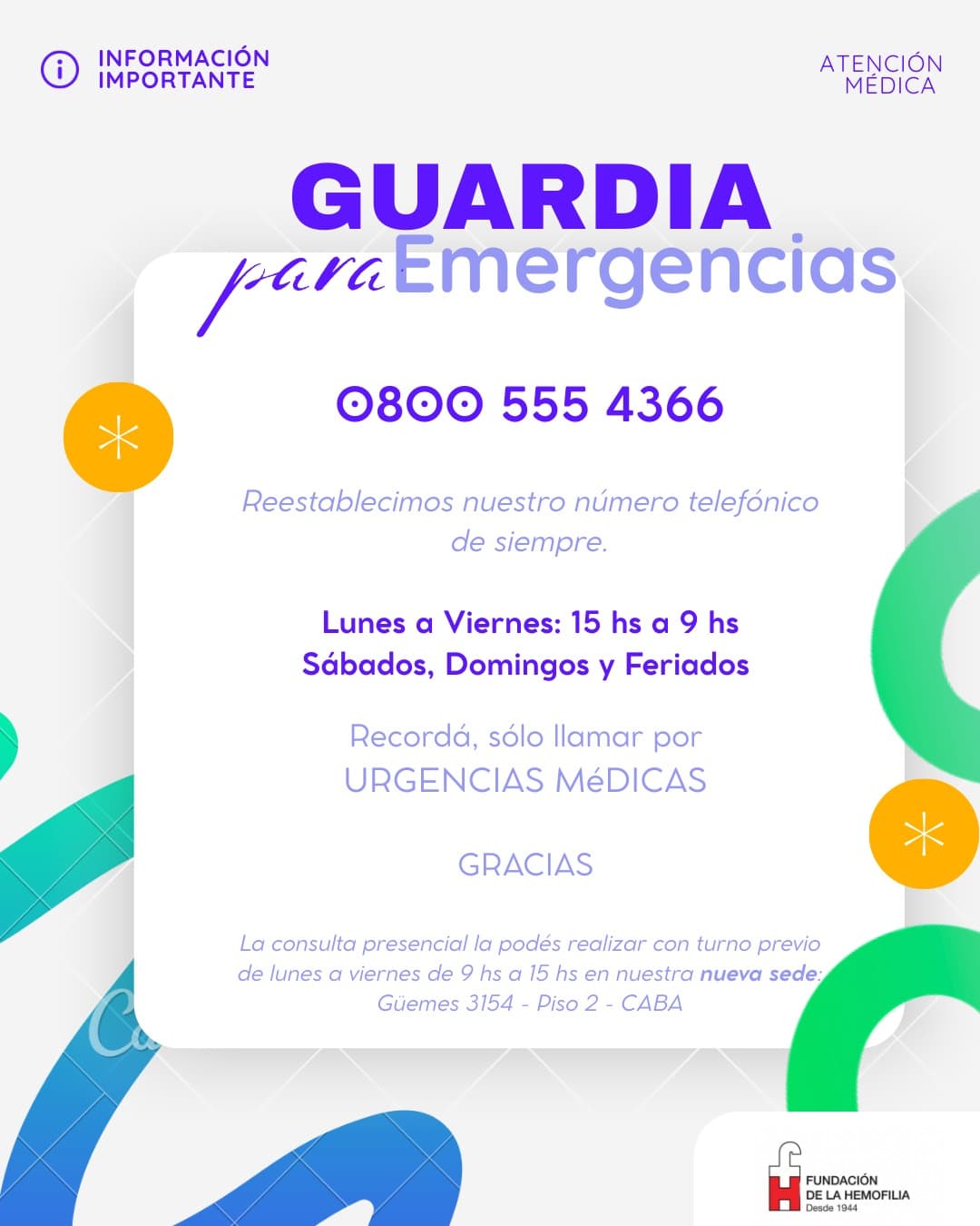 Reestablecimos nuestro teléfono de guardia de siempre: 0800 555 4366